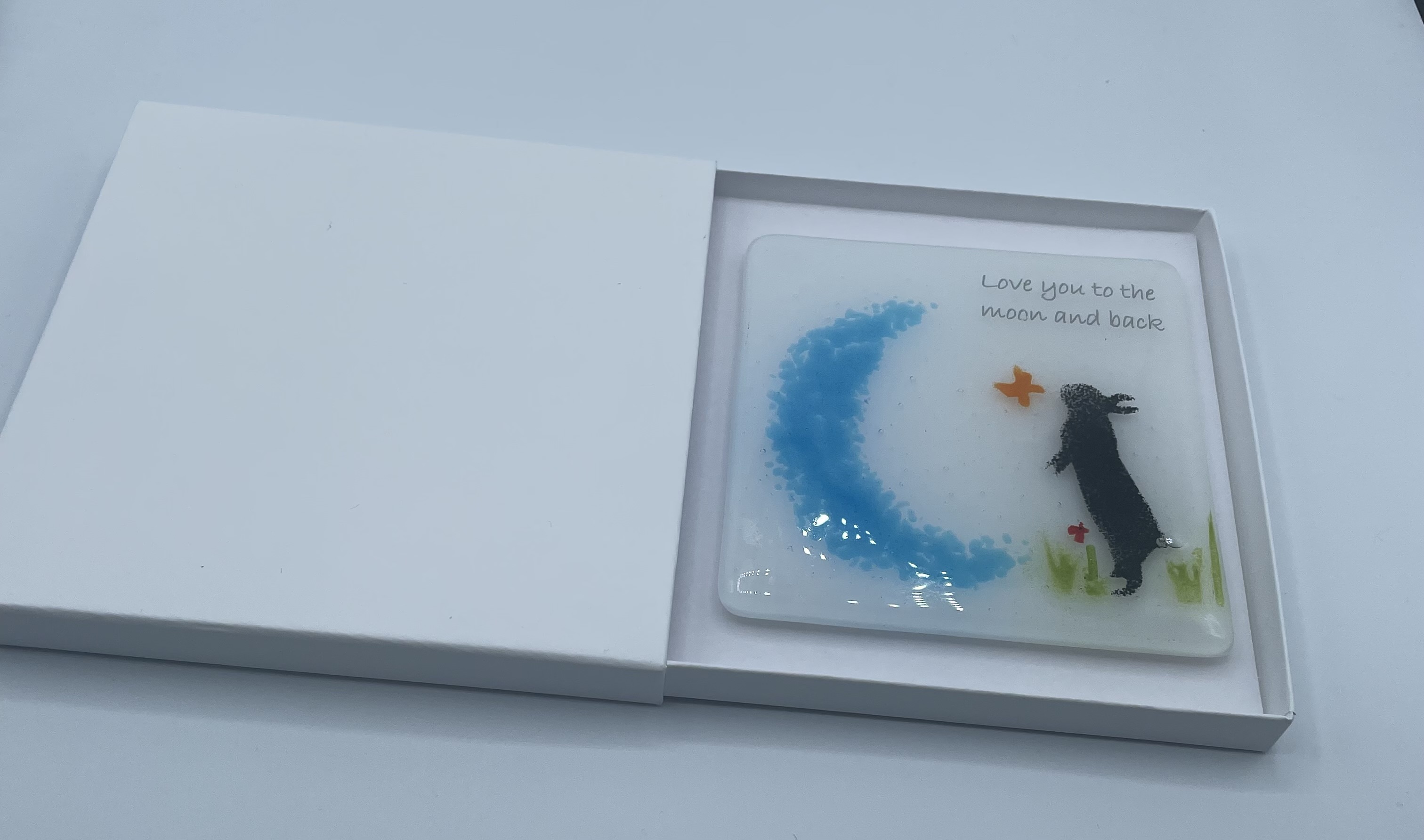 Fused Glass Rabbit Coaster Love Your to the Moon and Back