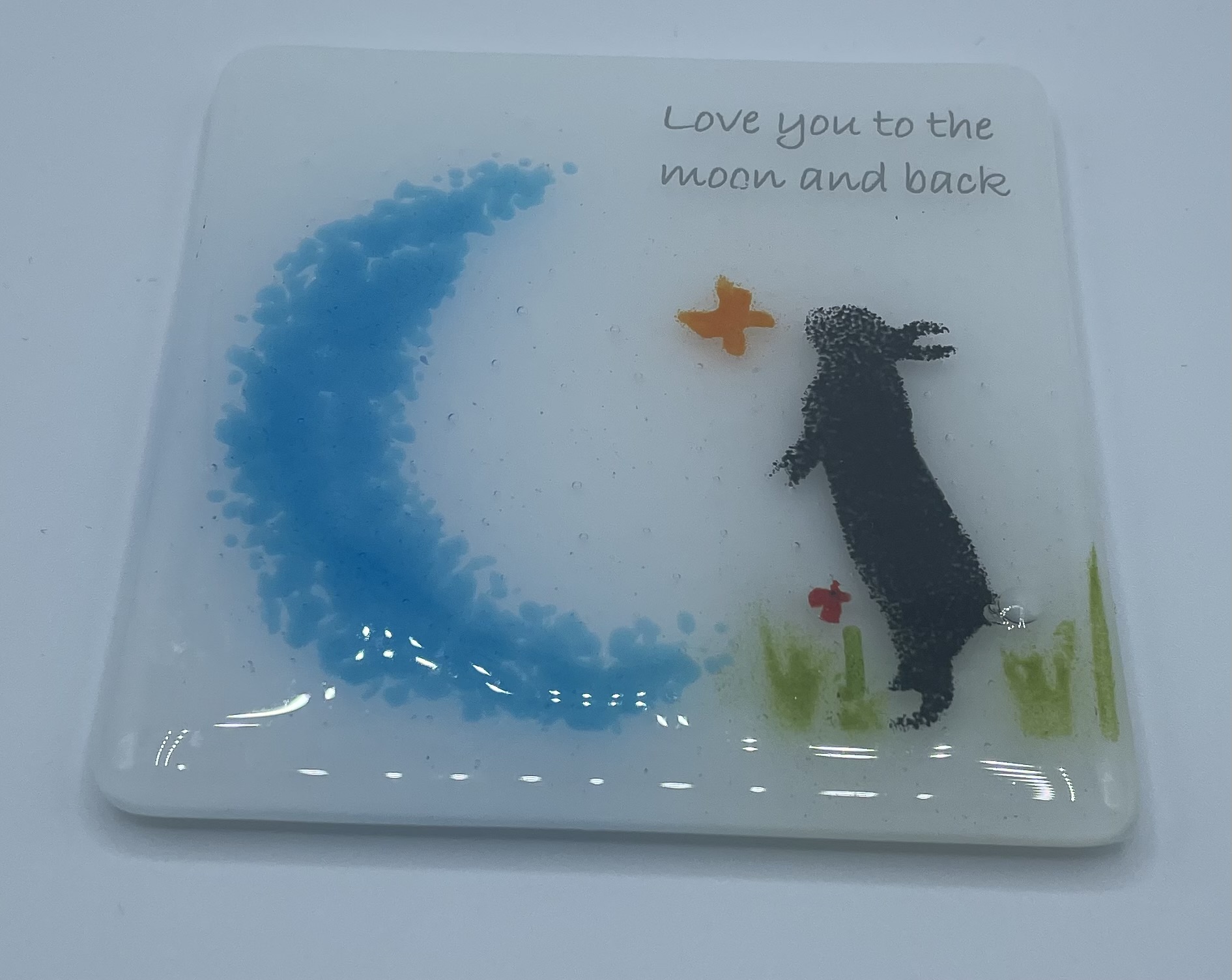 Fused Glass Rabbit Coaster Love Your to the Moon and Back